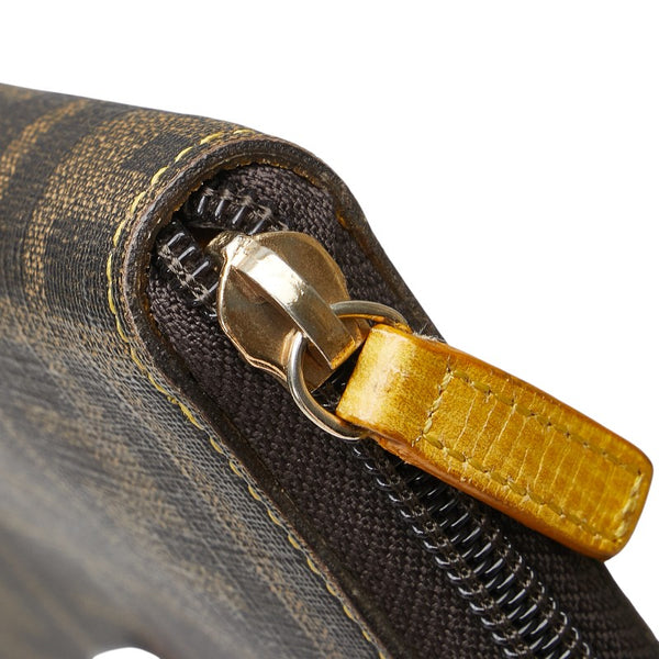 フェンディ ズッカ ラウンドファスナー 長財布 8M0024 ブラウン イエロー PVC レディース FENDI 【中古】