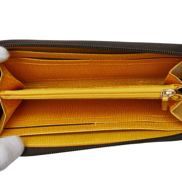フェンディ ズッカ ラウンドファスナー 長財布 8M0024 ブラウン イエロー PVC レディース FENDI 【中古】
