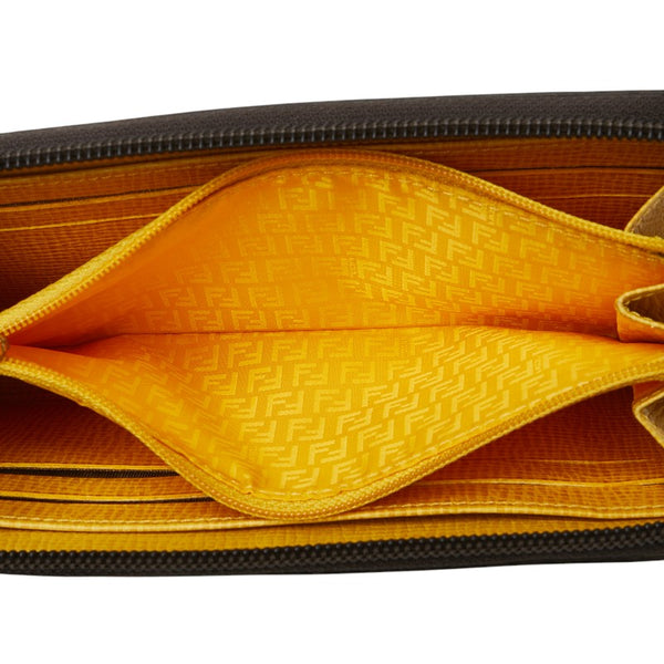 フェンディ ズッカ ラウンドファスナー 長財布 8M0024 ブラウン イエロー PVC レディース FENDI 【中古】