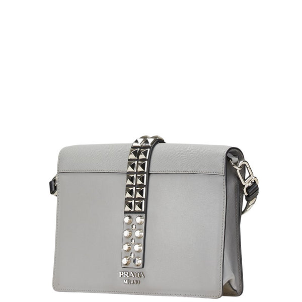 プラダ スタッズ 斜め掛け ショルダーバッグ  グレー レザー レディース PRADA 【中古】
