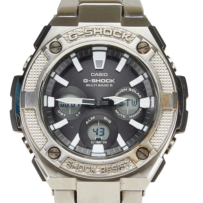 カシオ Gショック Ｇスチール ミドルサイズ 腕時計 GST-W330D ソーラー電波時計 ブラック文字盤 ステンレススチール メンズ CASIO 【中古】