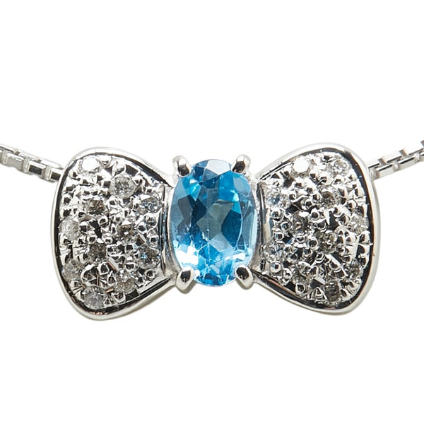 K18WG ホワイトゴールド ダイヤ0.16ct リボン モチーフ ネックレス レディース 【中古】