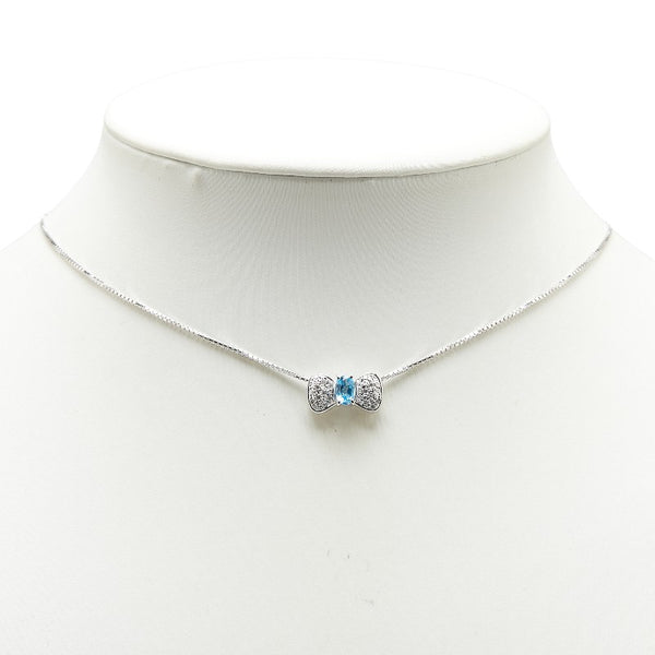 K18WG ホワイトゴールド ダイヤ0.16ct リボン モチーフ ネックレス レディース 【中古】