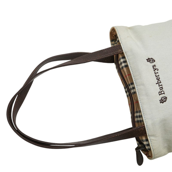 バーバリー ノバチェック トートバッグ グレー マルチカラー キャンバス レザー レディース BURBERRY 【中古】