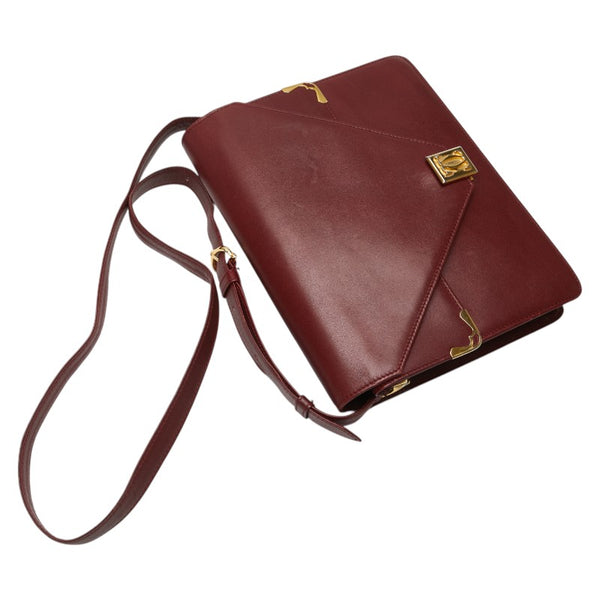 カルティエ マストライン 斜め掛け ショルダーバッグ ワインレッド ボルドー レザー レディース CARTIER 【中古】