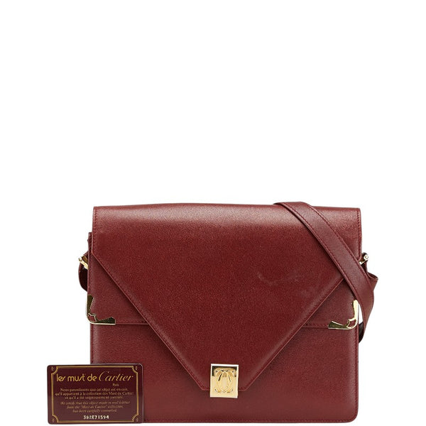 カルティエ マストライン 斜め掛け ショルダーバッグ ワインレッド ボルドー レザー レディース CARTIER 【中古】