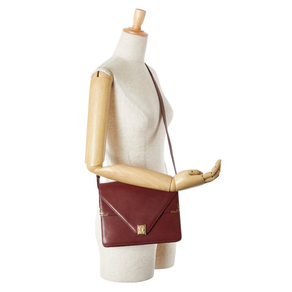 カルティエ マストライン 斜め掛け ショルダーバッグ ワインレッド ボルドー レザー レディース CARTIER 【中古】