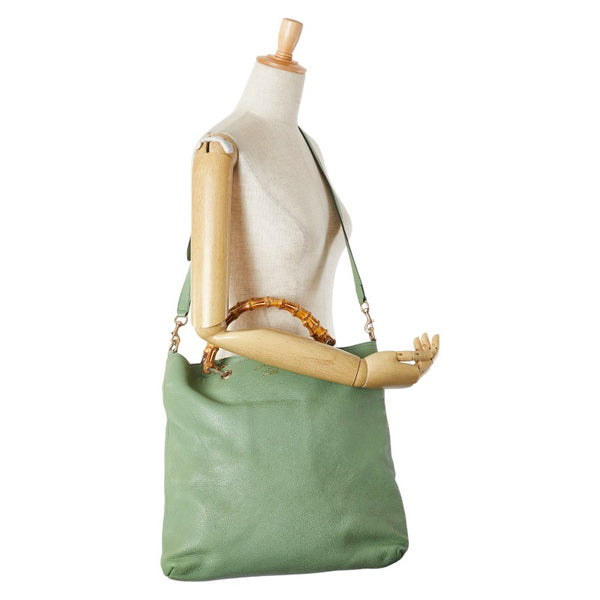 グッチ バンブー ハンドバッグ ショルダーバッグ 2WAY 323663 グリーン レザー レディース GUCCI 【中古】