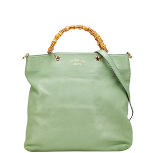 グッチ バンブー ハンドバッグ ショルダーバッグ 2WAY 323663 グリーン レザー レディース GUCCI 【中古】