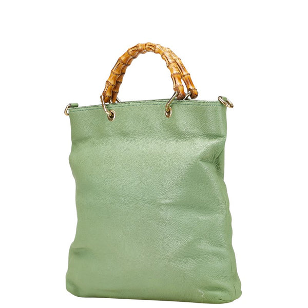 グッチ バンブー ハンドバッグ ショルダーバッグ 2WAY 323663 グリーン レザー レディース GUCCI 【中古】