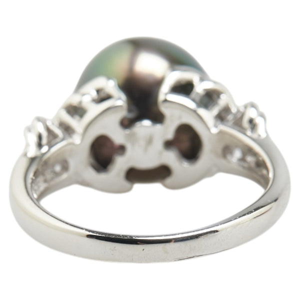 Pt900 プラチナ 黒蝶真珠11.5mm ダイヤ0.14ct 三越 リング 指輪 レディース 14号 【中古】