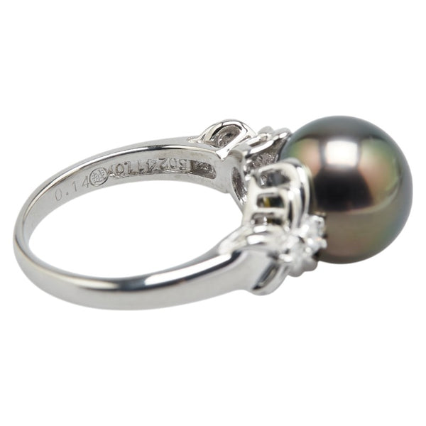Pt900 プラチナ 黒蝶真珠11.5mm ダイヤ0.14ct 三越 リング 指輪 レディース 14号 【中古】