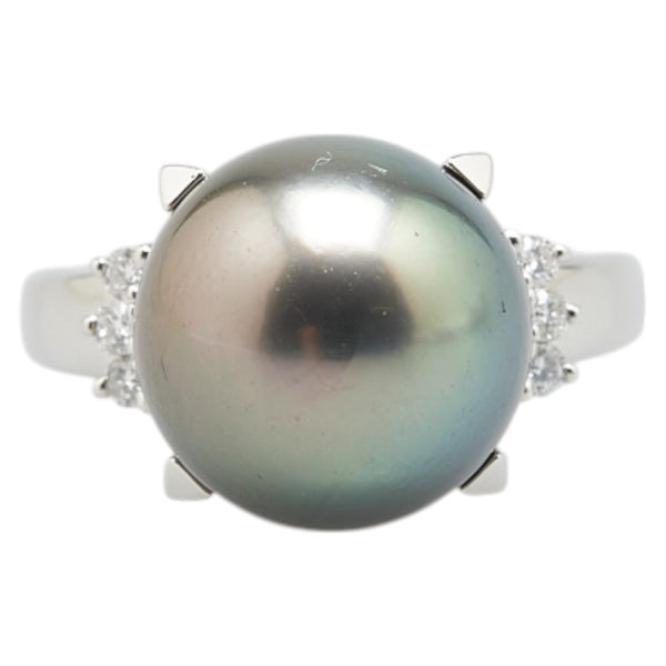 タサキ Pt900 プラチナ 黒蝶真珠12.4mm ダイヤ0.11ct リング 指輪 レディース TASAKI 12号 【中古】