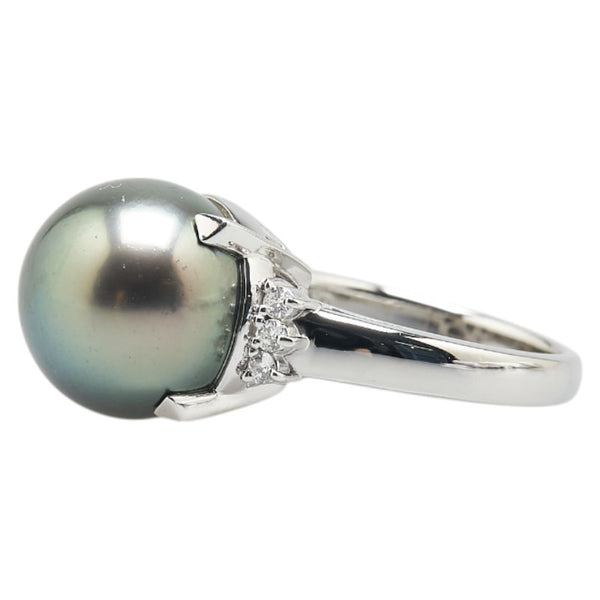 タサキ Pt900 プラチナ 黒蝶真珠12.4mm ダイヤ0.11ct リング 指輪 レディース TASAKI 12号 【中古】
