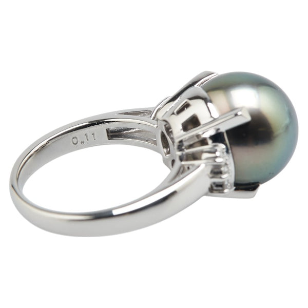 タサキ Pt900 プラチナ 黒蝶真珠12.4mm ダイヤ0.11ct リング 指輪 レディース TASAKI 12号 【中古】
