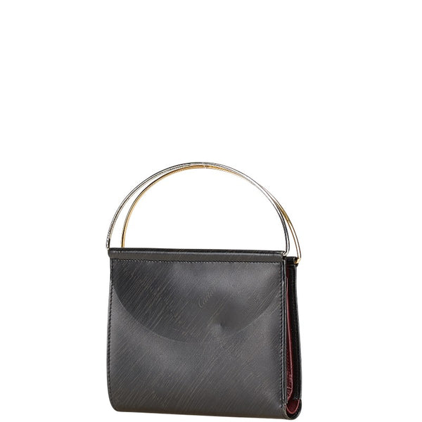 カルティエ トリニティ ハンドルウォレット ブラック ゴールド シルバー レザー レディース CARTIER 【中古】