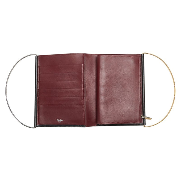 カルティエ トリニティ ハンドルウォレット ブラック ゴールド シルバー レザー レディース CARTIER 【中古】