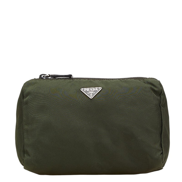 プラダ 三角ロゴプレート ポーチ 小物入れ カーキ ナイロン レディース PRADA 【中古】