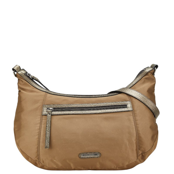 バーバリー ロゴプレート ショルダーバッグ ブラウン ナイロン レザー レディース BURBERRY 【中古】