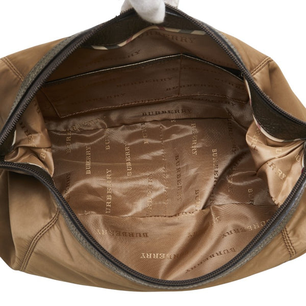 バーバリー ロゴプレート ショルダーバッグ ブラウン ナイロン レザー レディース BURBERRY 【中古】