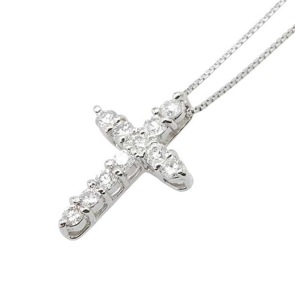 Pt900 プラチナ Pt850 プラチナ ダイヤ0.30ct クロス 十字架 ペンダントネックレス レディース 【中古】