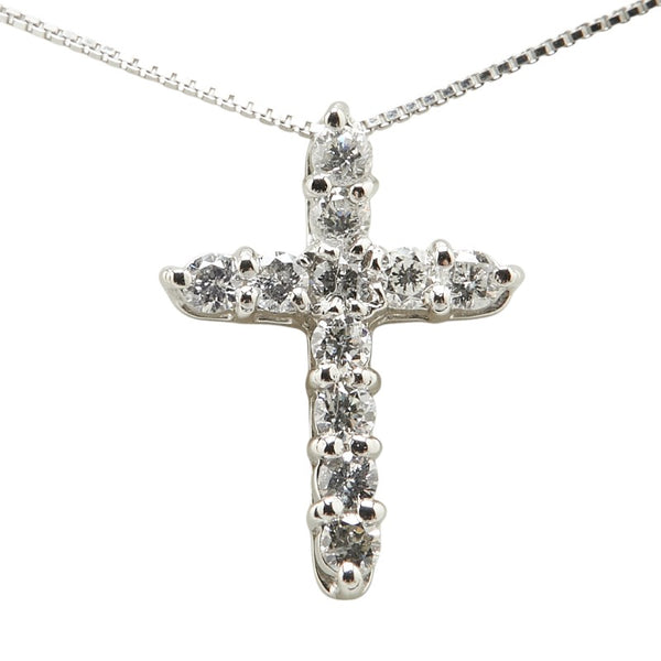 Pt900 プラチナ Pt850 プラチナ ダイヤ0.30ct クロス 十字架 ペンダントネックレス レディース 【中古】