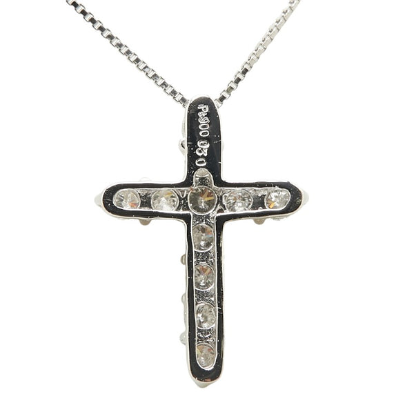 Pt900 プラチナ Pt850 プラチナ ダイヤ0.30ct クロス 十字架 ペンダントネックレス レディース 【中古】