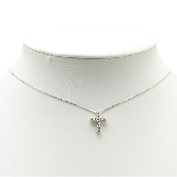 Pt900 プラチナ Pt850 プラチナ ダイヤ0.30ct クロス 十字架 ペンダントネックレス レディース 【中古】