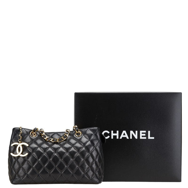 シャネル ココマーク マトラッセ チェーン ショルダーバッグ ブラック ラムスキン レディース CHANEL 【中古】