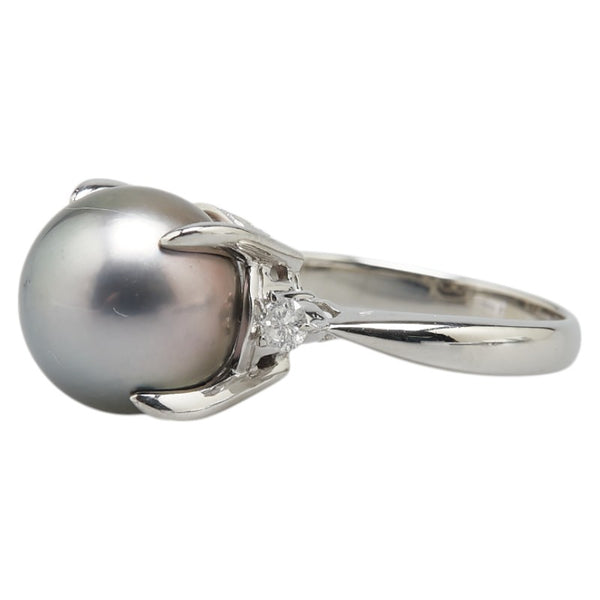 Pt900 プラチナ 黒蝶真珠12.5mm ダイヤ0.19ct リング 指輪 レディース 17号 【中古】