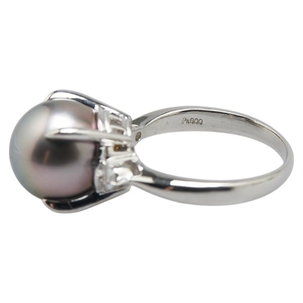 Pt900 プラチナ 黒蝶真珠12.5mm ダイヤ0.19ct リング 指輪 レディース 17号 【中古】