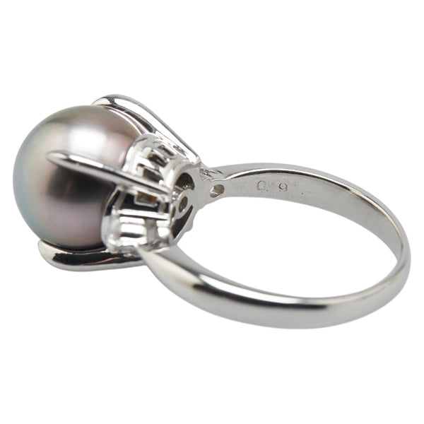 Pt900 プラチナ 黒蝶真珠12.5mm ダイヤ0.19ct リング 指輪 レディース 17号 【中古】