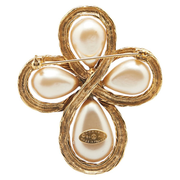 シャネル ココマーク フェイクパール クロス ブローチ ゴールド メッキ レディース CHANEL 【中古】