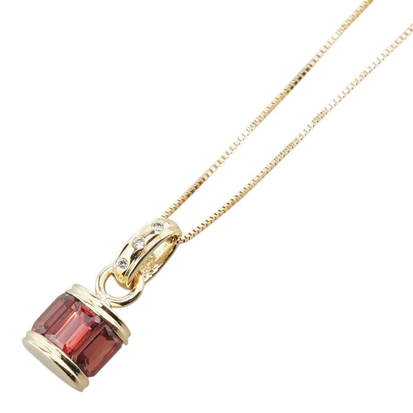 K18YG イエローゴールド ガーネット ダイヤ0.02ct ベネチアンチェーン ネックレス レディース 【中古】