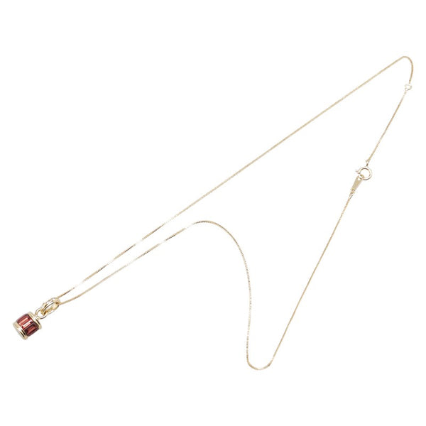 K18YG イエローゴールド ガーネット ダイヤ0.02ct ベネチアンチェーン ネックレス レディース 【中古】