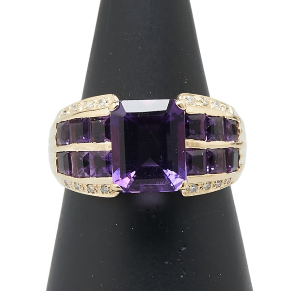 K18YG イエローゴールド アメジスト4.90ct ダイヤ0.10ct リング 指輪 レディース 15.5号 【中古】