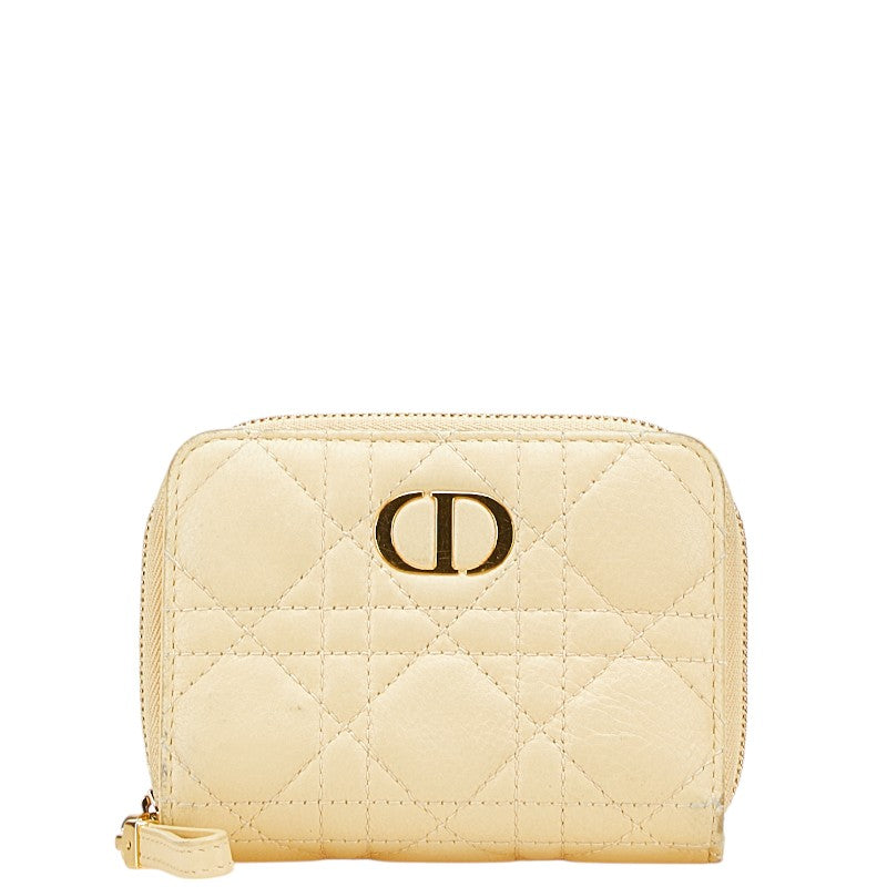 クリスチャンディオール カナージュ ラウンドファスナー 二つ折り財布 ベージュ レザー レディース Christian Dior 【中古】
