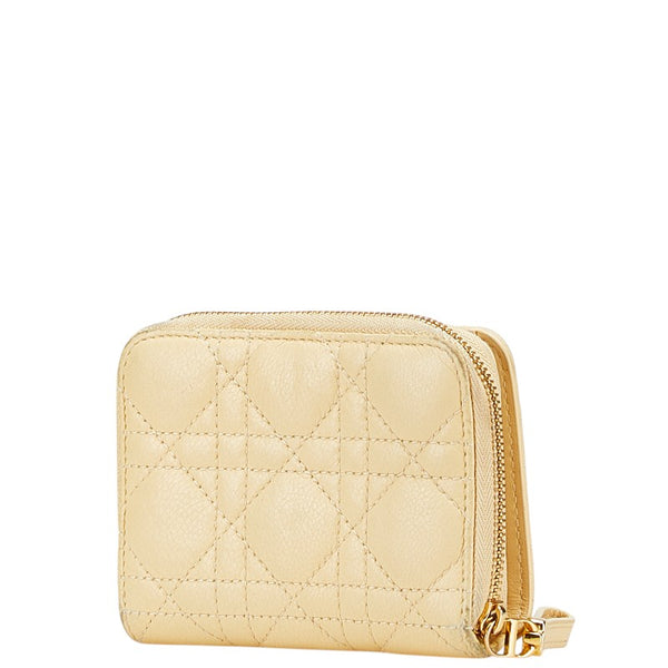 クリスチャンディオール カナージュ ラウンドファスナー 二つ折り財布 ベージュ レザー レディース Christian Dior 【中古】