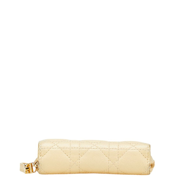 クリスチャンディオール カナージュ ラウンドファスナー 二つ折り財布 ベージュ レザー レディース Christian Dior 【中古】