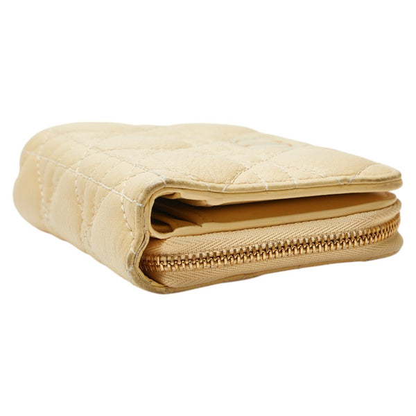 クリスチャンディオール カナージュ ラウンドファスナー 二つ折り財布 ベージュ レザー レディース Christian Dior 【中古】