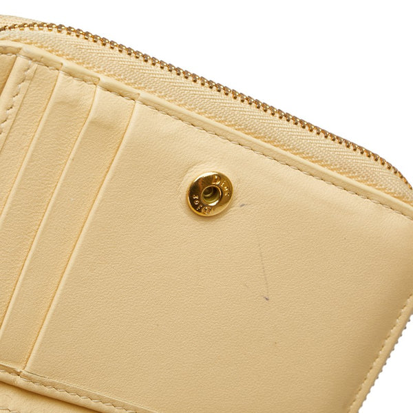 クリスチャンディオール カナージュ ラウンドファスナー 二つ折り財布 ベージュ レザー レディース Christian Dior 【中古】