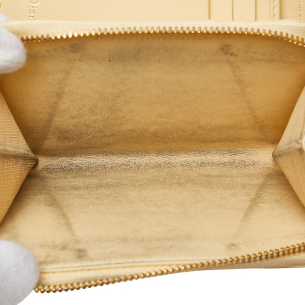 クリスチャンディオール カナージュ ラウンドファスナー 二つ折り財布 ベージュ レザー レディース Christian Dior 【中古】