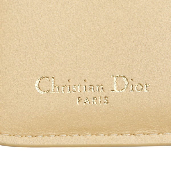 クリスチャンディオール カナージュ ラウンドファスナー 二つ折り財布 ベージュ レザー レディース Christian Dior 【中古】