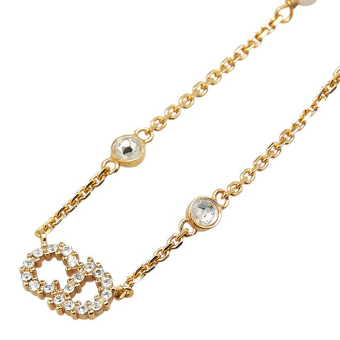 クリスチャンディオール CDロゴ ラインストーン ネックレス ゴールド メッキ フェイクパール レディース Christian Dior 【中古】