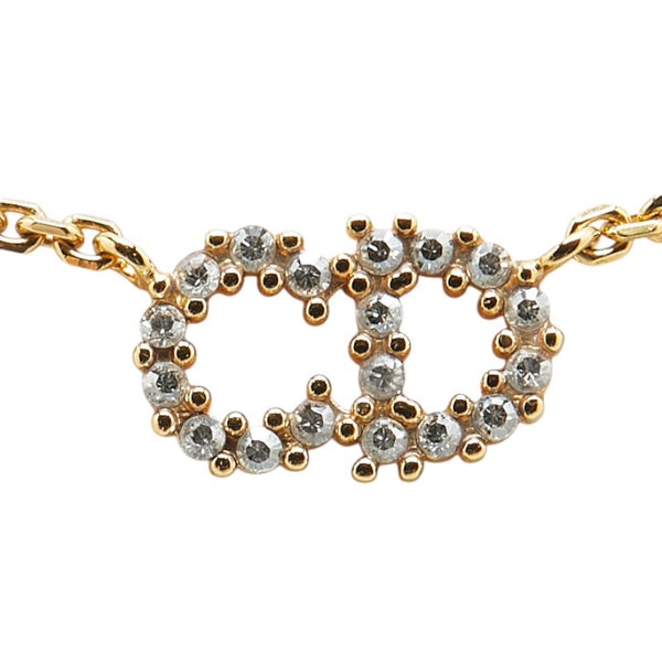 クリスチャンディオール CDロゴ ラインストーン ネックレス ゴールド メッキ フェイクパール レディース Christian Dior 【中古】