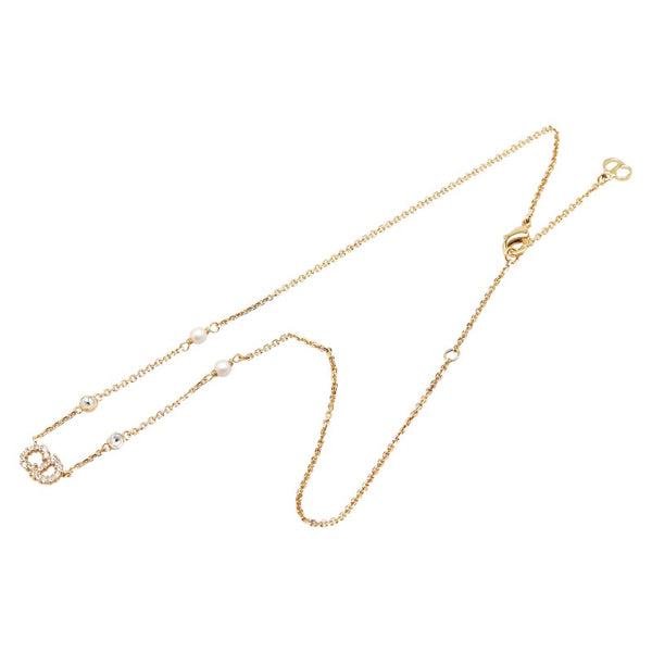 クリスチャンディオール CDロゴ ラインストーン ネックレス ゴールド メッキ フェイクパール レディース Christian Dior 【中古】