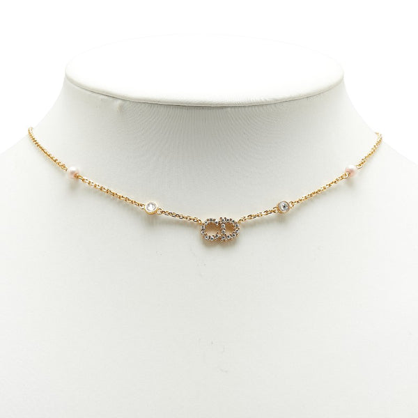 クリスチャンディオール CDロゴ ラインストーン ネックレス ゴールド メッキ フェイクパール レディース Christian Dior 【中古】