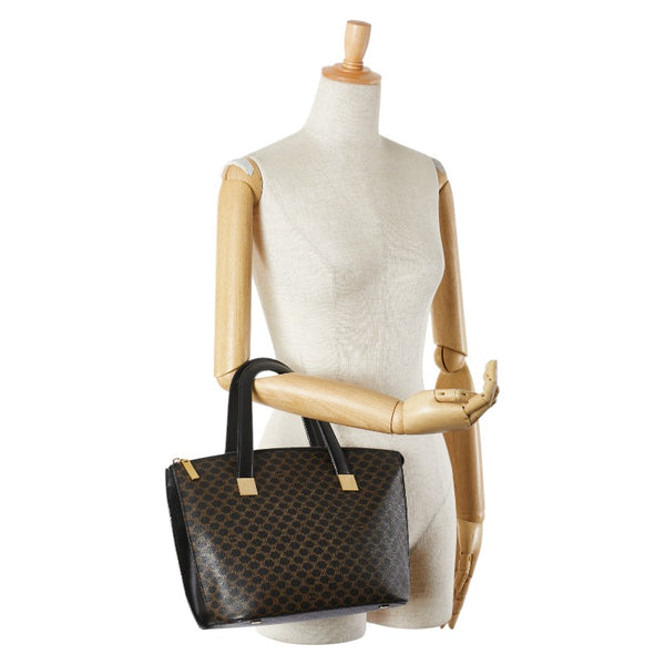 セリーヌ マカダム ハンドバッグ ブラック ブラウン PVC レザー レディース CELINE 【中古】