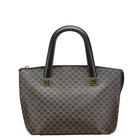 セリーヌ マカダム ハンドバッグ ブラック ブラウン PVC レザー レディース CELINE 【中古】