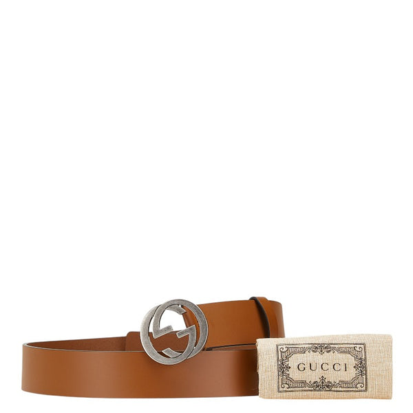 グッチ インターロッキングG ベルト サイズ：85/34 546389 ブラウン レザー メンズ GUCCI 【中古】